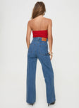 back view of model wearing Princess Polly Zephee Wide Leg Jeans Light Wash Tall High Waisted 