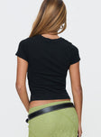 back view of model wearing Princess Polly Chronically Online Graphic Top Black Short Sleeves Crew Neck 