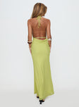 back view of model wearing Princess Polly Rhaenyra Halter Maxi Dress Green Plunger 