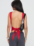 back view of model wearing Princess Polly Imelda Top Red Sleeveless Square Neck 