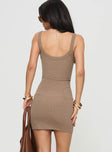 back view of model wearing Princess Polly Montwood Mini Dress Beige Scoop Neck 