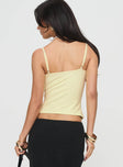 back view of model wearing Princess Polly Hoston Top Yellow Sleeveless Scoop Neck 