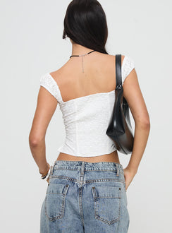 back view of model wearing Princess Polly Lyncher Top White Short Sleeves Square Neck 