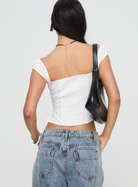 back view of model wearing Princess Polly Lyncher Top White Short Sleeves Square Neck 