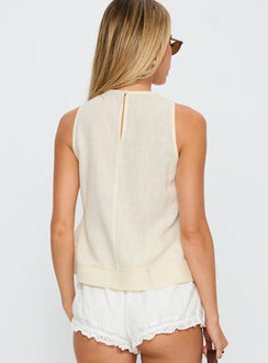 back view of model wearing Princess Polly Lavish Life Top Beige Sleeveless Crew Neck 