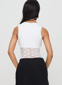 back view of model wearing Princess Polly Ditalini Bodysuit White Sleeveless Plunger 