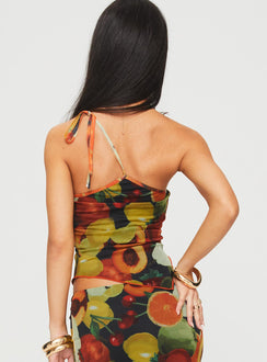 back view of model wearing Princess Polly Lynetta Top Multi Sleeveless Asymmetric Neckline 