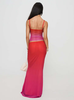 back view of model wearing Princess Polly Teen Spirit Maxi Skirt Pink Ombre Maxi 