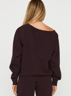 back view of model wearing Princess Polly Wellness Off The Shoulder Jumper Brown Longline Jumpers 