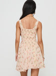 back view of model wearing Princess Polly Straplie Mini Dress Cream Floral Square Neck 