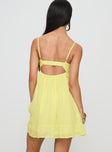 back view of model wearing Princess Polly Stolen Kisses Mini Dress Lemon Sweetheart Neckline 