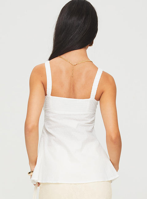 back view of model wearing Princess Polly Pinot Top White Sleeveless Sweetheart 