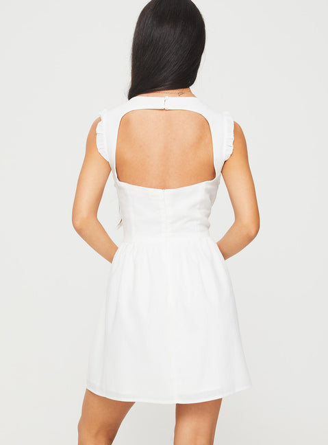 back view of model wearing Princess Polly Mochi Mini Dress White Square Neck 
