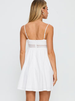 back view of model wearing Princess Polly Bodee Mini Dress White V-Neck 