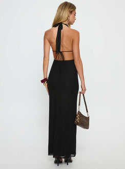Stroke of Fate Plunge Halter Maxi Dress Black
