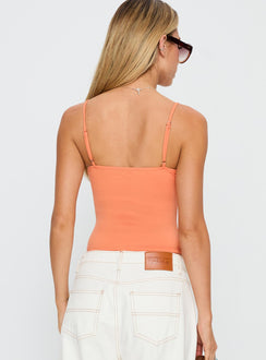 back view of model wearing Princess Polly Slow Jams Bodysuit Orange Sleeveless 