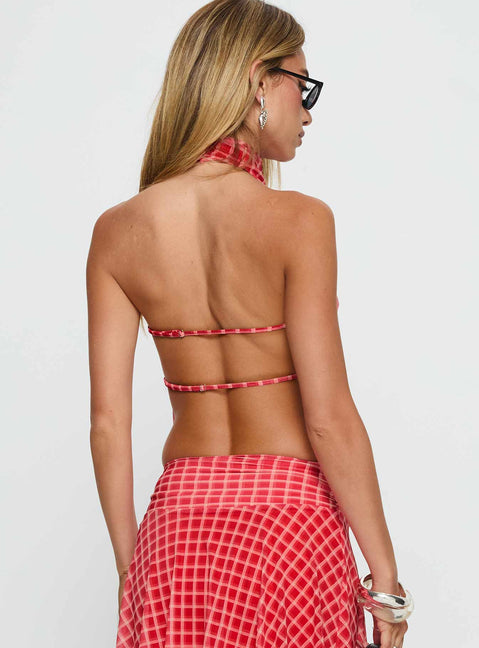 Scenic Route High Neck Top Red Check