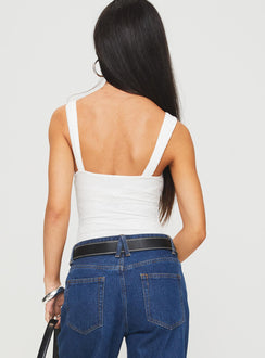 back view of model wearing Princess Polly Landry Lace Bodysuit White Sleeveless 