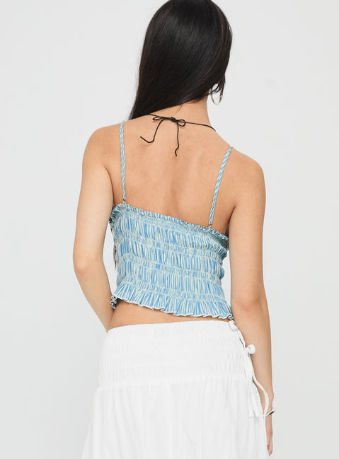 Marilou Shirred Top Blue Stripe