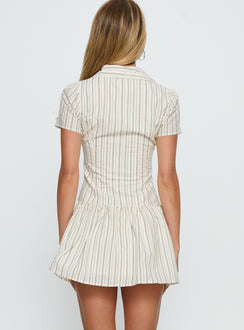 Windswept Shirt Mini Dress Cream / Black Stripe