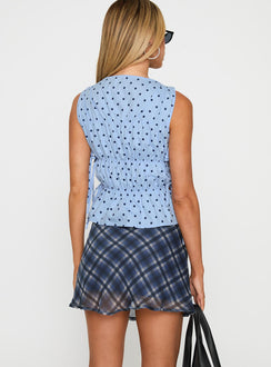 back view of model wearing Princess Polly Orellia Mini Skirt Blue Check Mini Skirts 
