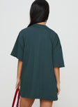 back view of model wearing Princess Polly Sour Cherry Oversized Tee Moss Green Half Sleeves Crew Neck 