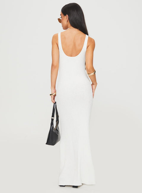 back view of model wearing Princess Polly Spirited Maxi Dress White Scoop Neck 