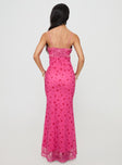 back view of model wearing Princess Polly Nevelle Dress Pink Floral V-Neck 