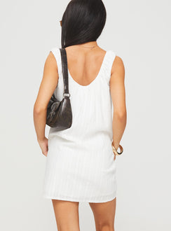 back view of model wearing Princess Polly Papaya Mini Dress White Scoop Neck 