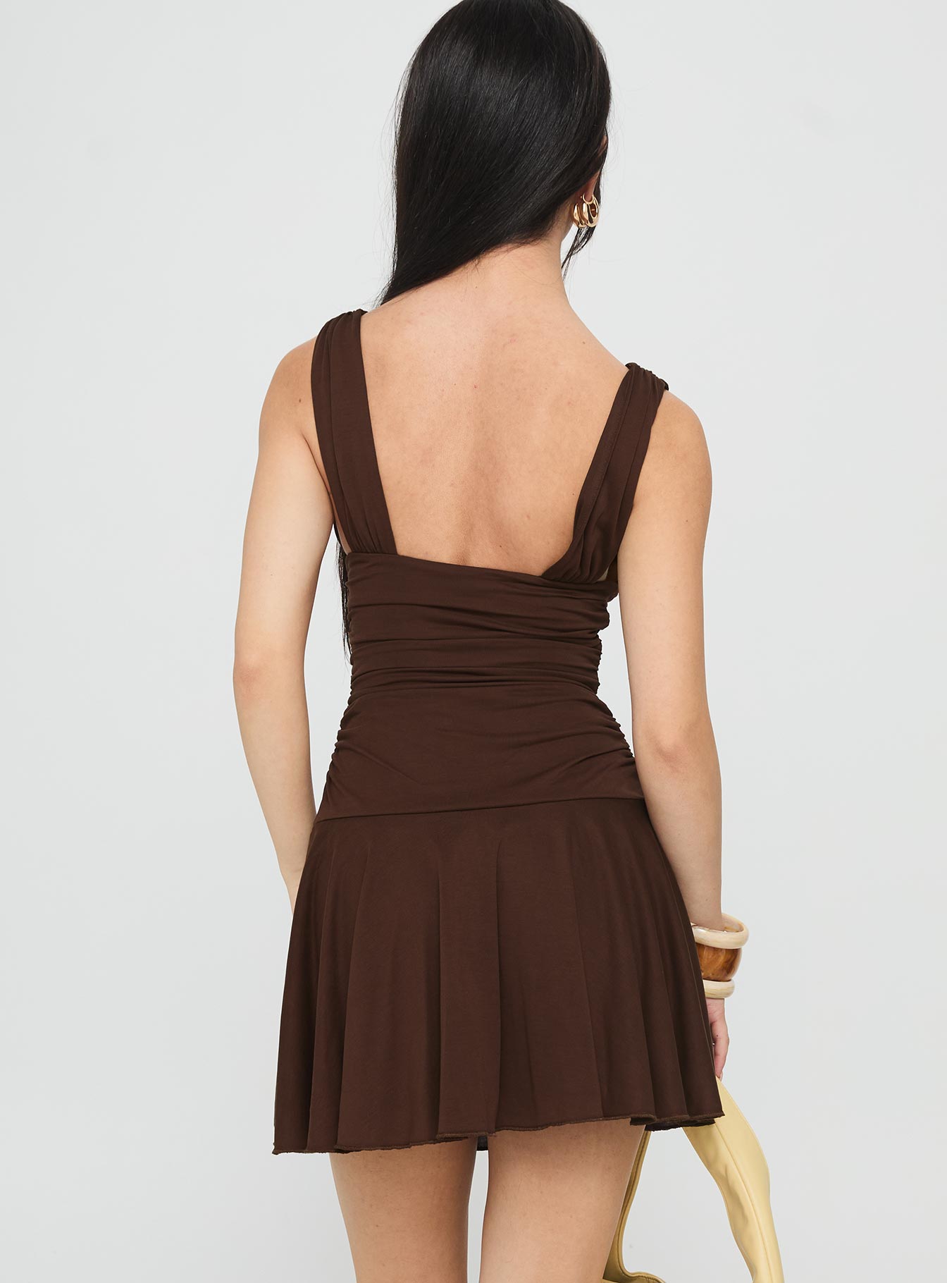 Poseur Plunge Mini Dress Chocolate