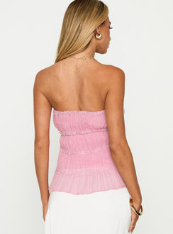back view of model wearing Princess Polly Avelina Strapless Top Pink Sleeveless straight 
