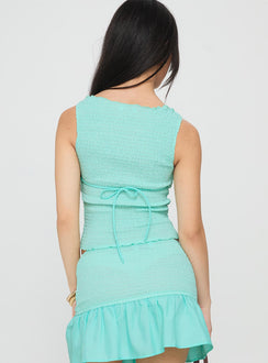 Rosamarie Shirred Top Aqua