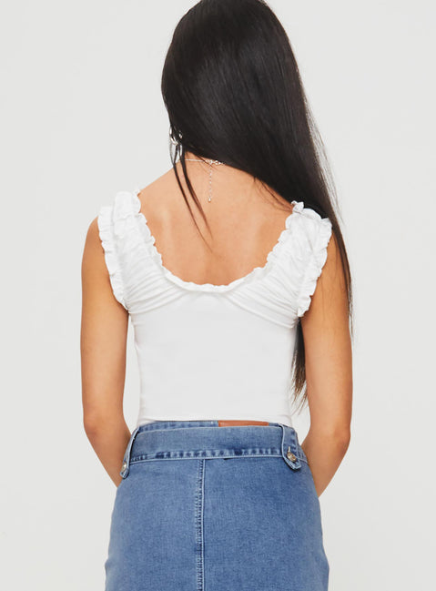 back view of model wearing Princess Polly Soul Love Bodysuit White Sleeveless Scoop Neck 