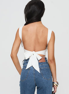 back view of model wearing Princess Polly Karissa Bodysuit White Sleeveless Square Neck 