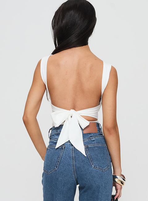 back view of model wearing Princess Polly Karissa Bodysuit White Sleeveless Square Neck 