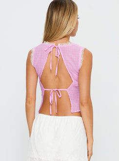 back view of model wearing Princess Polly Hagea Top Pink Sleeveless Plunger 