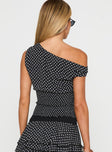 Ready To Party Off Shoulder Top Black Polka