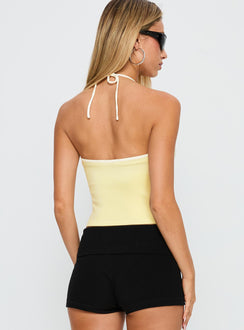 back view of model wearing Princess Polly Intellect Top Yellow / White Sleeveless Crew Neck 