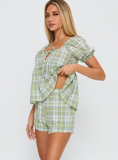 Cerelia Tie Up Set Green Check