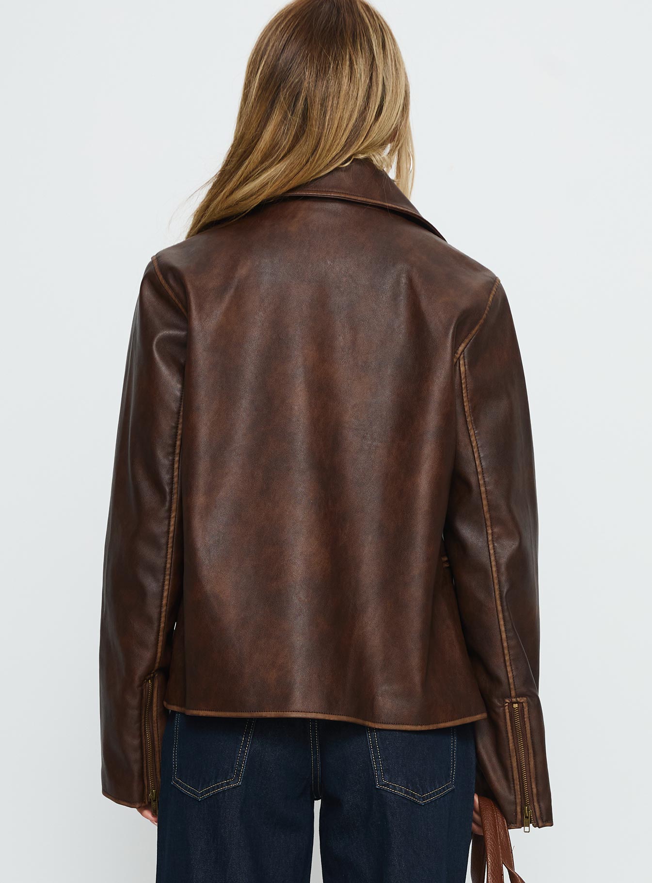 Vyolette Faux Leather Collared Jacket Washed Brown