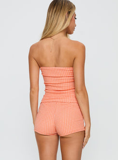 People Pleaser Strapless Set Orange Check