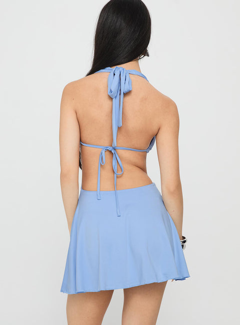 Maeva Halter Mini Dress Pastel Blue