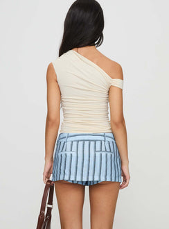 back view of model wearing Princess Polly Rhode Mini Skort Blue Stripe Mini Skirts 