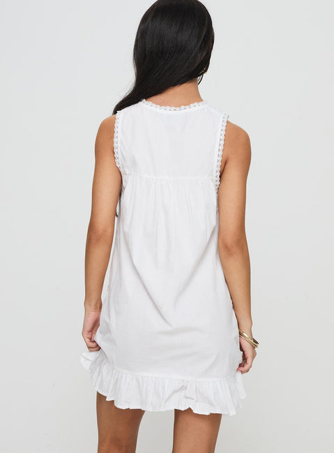 back view of model wearing Princess Polly Lalita Mini Dress White Crew Neck 