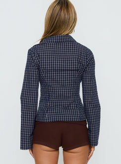 Cottesloe Long Sleeve Blouse Top Navy Check