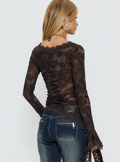 Jasette Sheer Long Sleeve Top Black Paisley
