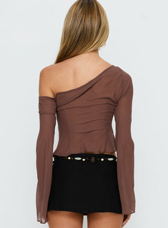 Nivara Chiffon One Shoulder Long Sleeve Top Mocha