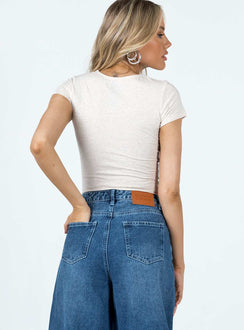 back view of model wearing Princess Polly Destination California Tee Grey Lower Impact Short Sleeves Crew Neck 