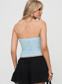 back view of model wearing Princess Polly Off To Amalfi Strapless Top Blue Sleeveless straight 