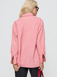 back view of model wearing Princess Polly Cygnus Shirt Red Stripe Full Sleeves High Neck 